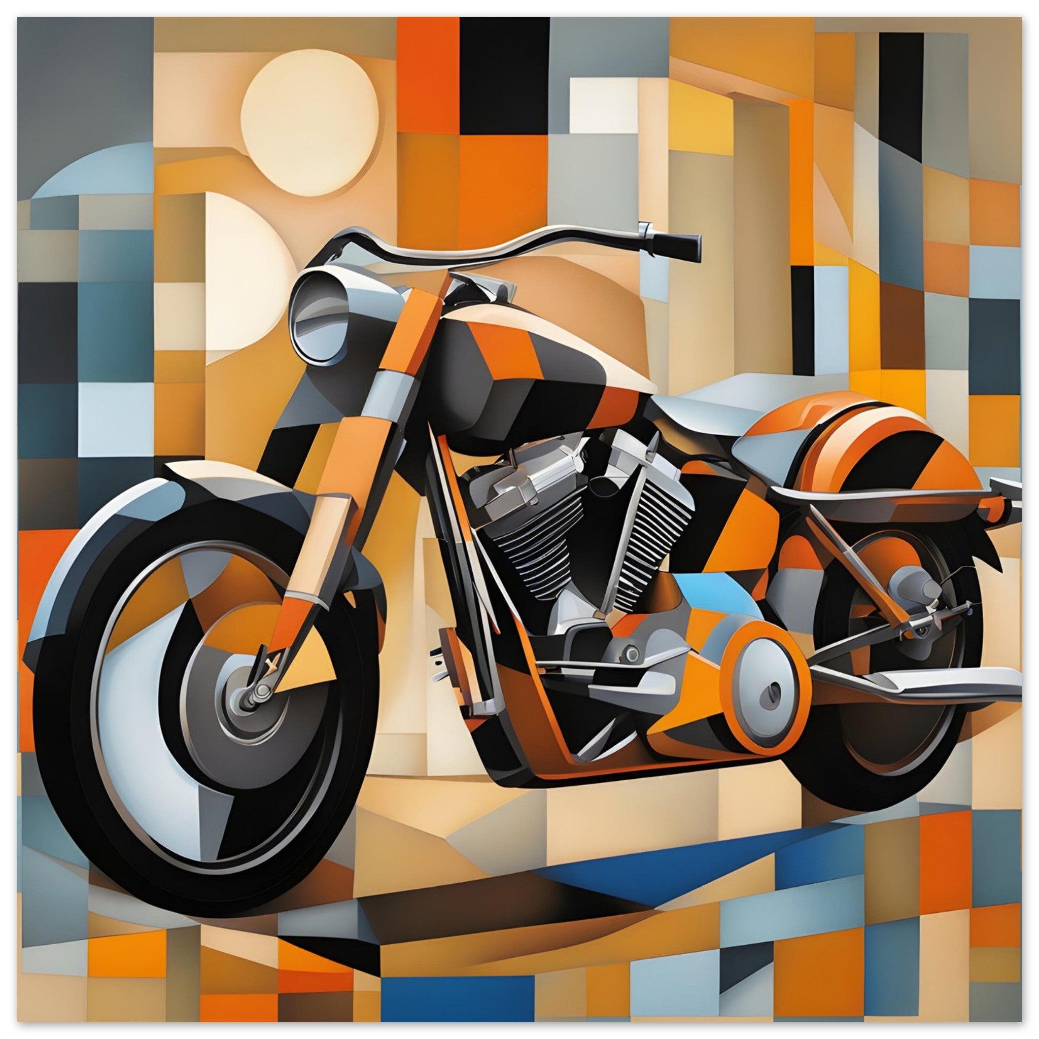 Classic American Motorbike By Reflectapix - Kitchen Art Wall Decor, Unique Cubist Art, Collectable Show Stopper, Homeowners Gift