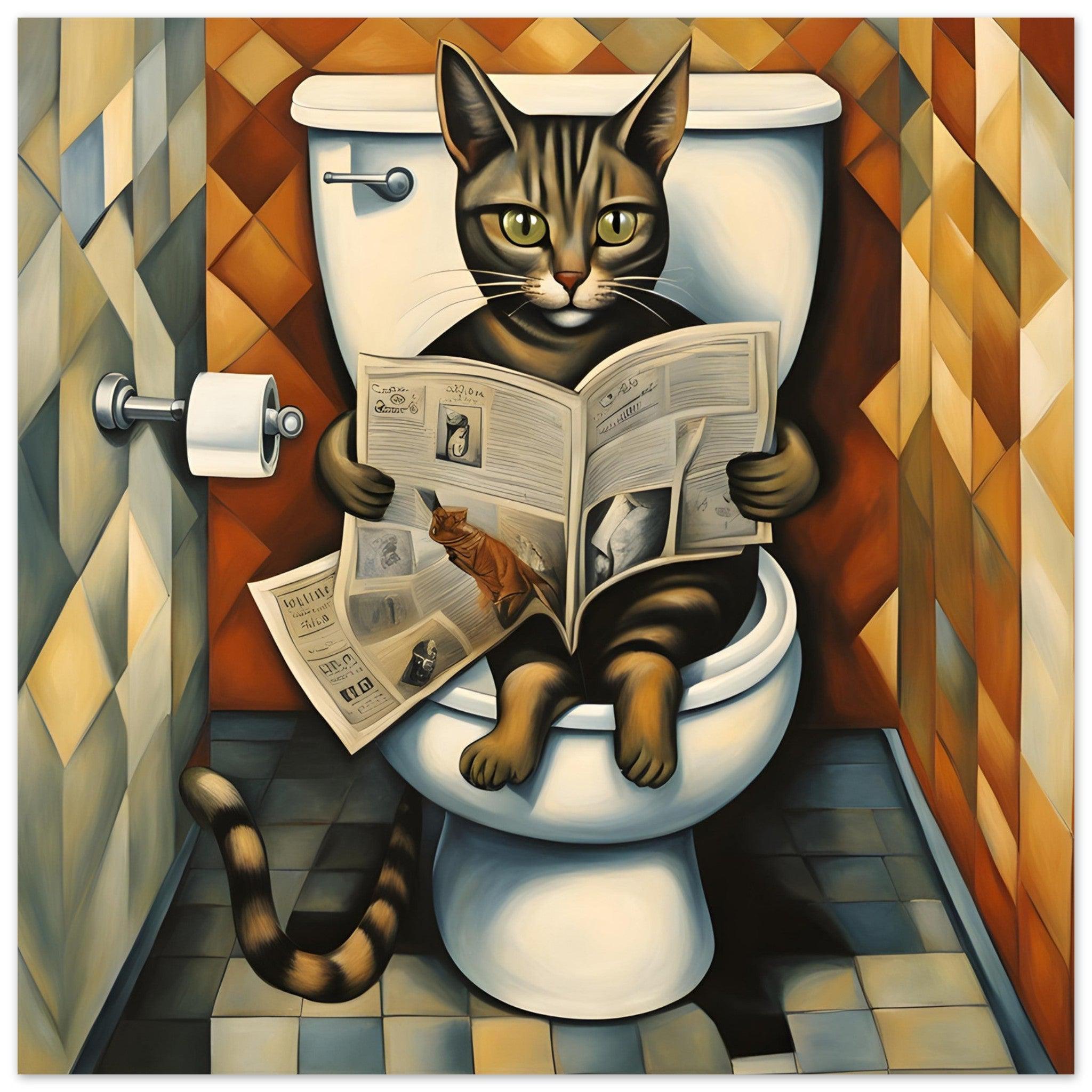 Reflectapix Presents Funny Abstract Art Cat Sitting On The Toilet - funny home decor, large abstract wall art, abstract art prints, abstract artwork, wall murals, wall prints, room decor, artwork prints, wall artwork, art to print, art on wall
